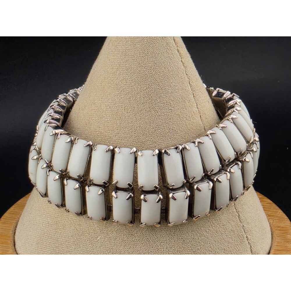 As-Is Vintage Signed By Gale Milk White Rhinestone Tennis Bracelet 7.5"
